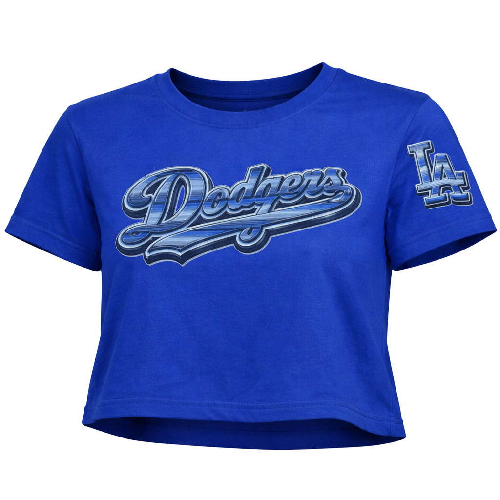 Blue crop top with dodgers logo in zarape print