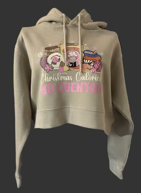 Mexican christmas, cropped hoodie, chicana clothing, beige hoodie, 